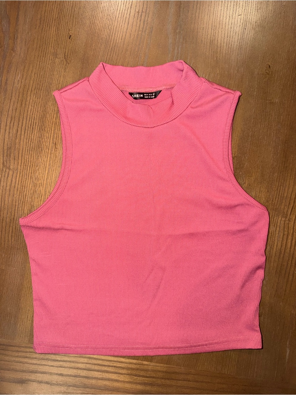 SHEIN Ribbed Mock Neck Sleeveless Crop Top - Hot Pink
